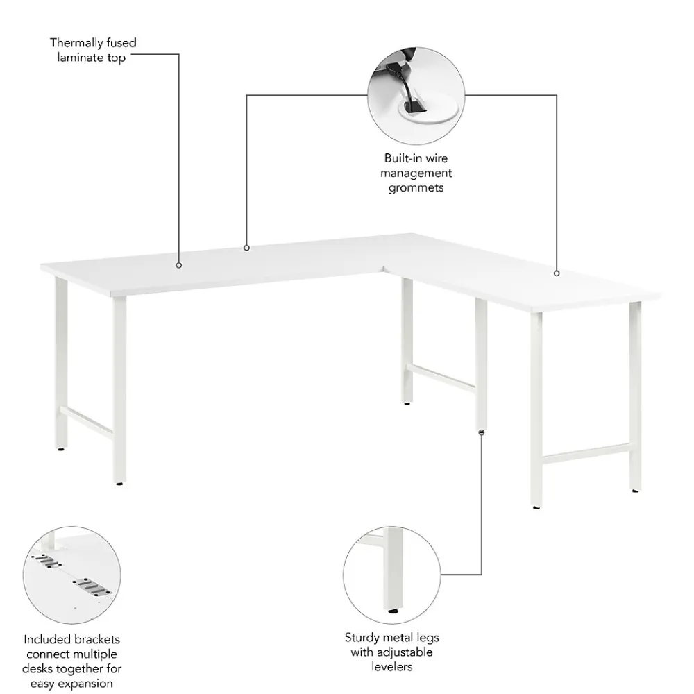 L-Desks*Bush Business Furniture Hustle 72"W L Shaped Computer Desk with Metal Legs, White (HUS001WH)