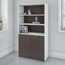 Bookcases*Bush Business Furniture Jamestown 66"H 5-Shelf Bookcase with Adjustable Shelves, Storm Gray/White Laminated Wood (JTB136SGWH)