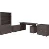 L-Desks*Bush Business Furniture Jamestown 72"W L Shaped Desk with Lateral File Cabinet and 5 Shelf Bookcase, Storm Gray (JTN011SGSU)