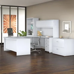 Computer Desks*Bush Business Furniture Studio C 72W x 36D U Shaped Desk with Hutch, Bookcase and File Cabinets, (STC001WHSU) White