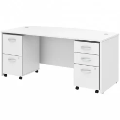 Computer Desks*Bush Business Furniture Studio C 72"W Bow Front Desk with Mobile File Cabinets, (STC012WH) White