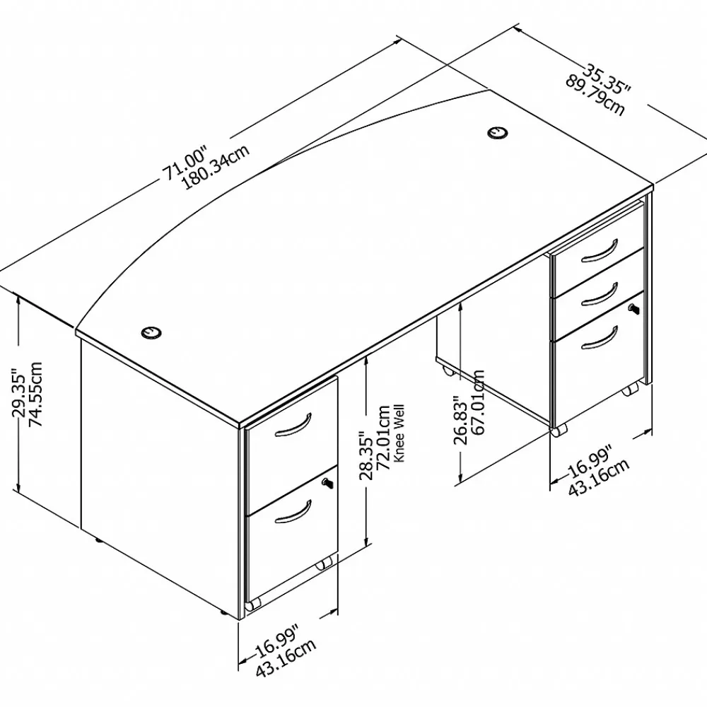 Computer Desks*Bush Business Furniture Studio C 72"W Bow Front Desk with Mobile File Cabinets, (STC012PGSU) Platinum Gray
