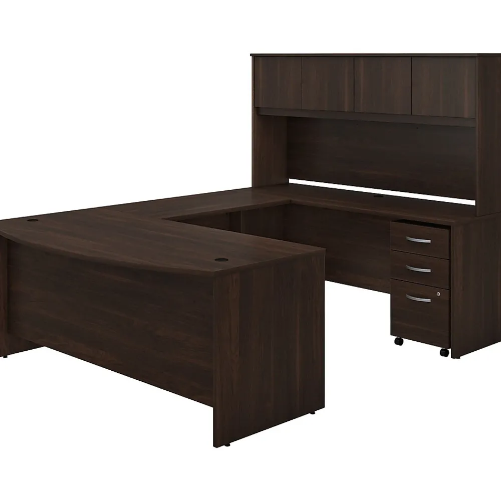 Office Desks*Bush Business Furniture Studio C 72"W U Shaped Desk with Hutch and Mobile File Cabinet, (STC003BWSU) Black Walnut