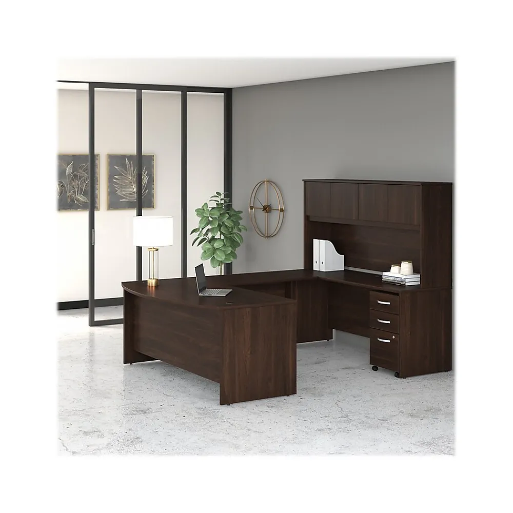 Office Desks*Bush Business Furniture Studio C 72"W U Shaped Desk with Hutch and Mobile File Cabinet, (STC003BWSU) Black Walnut