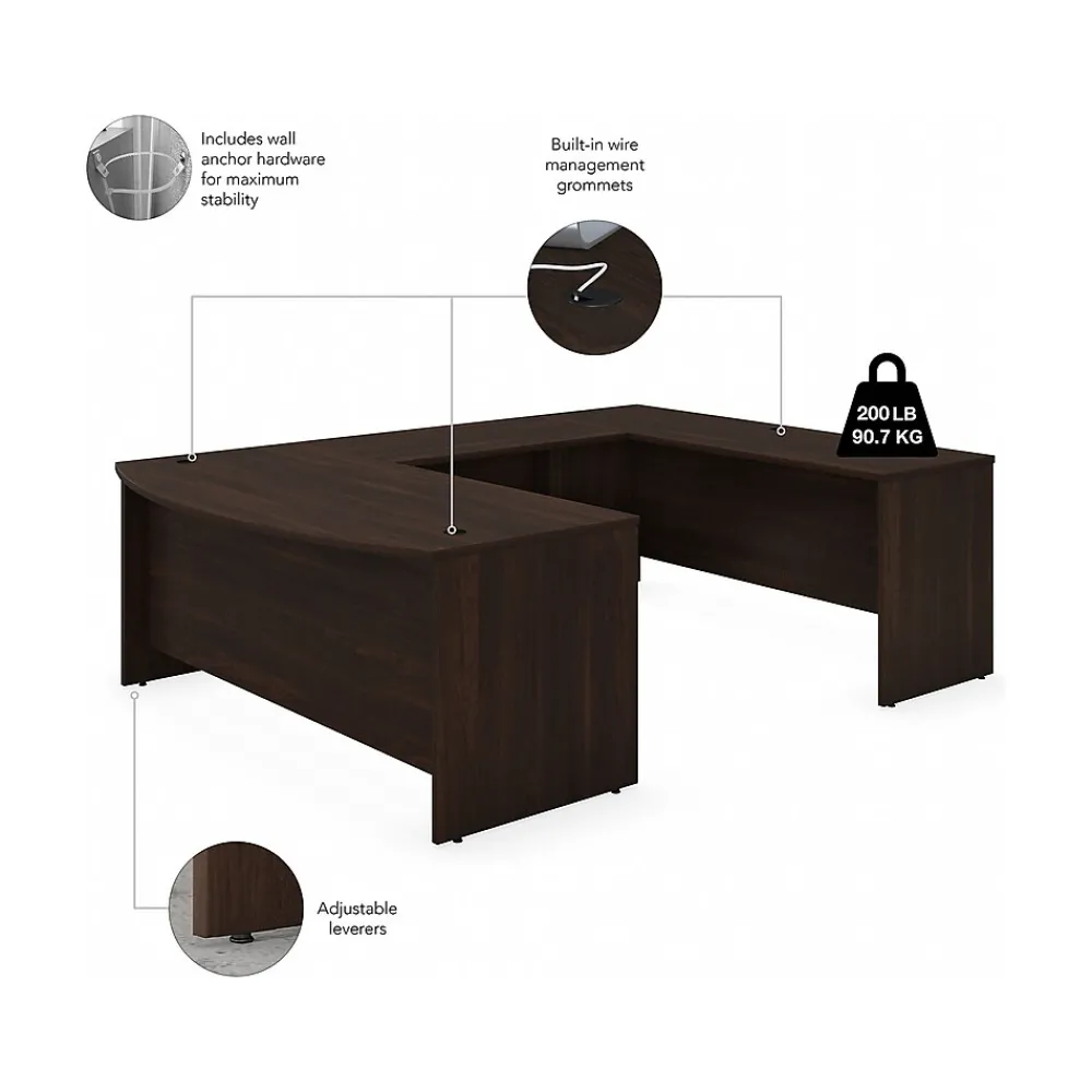 Office Desks*Bush Business Furniture Studio C 72"W U Shaped Desk with Hutch and Mobile File Cabinet, (STC003BWSU) Black Walnut