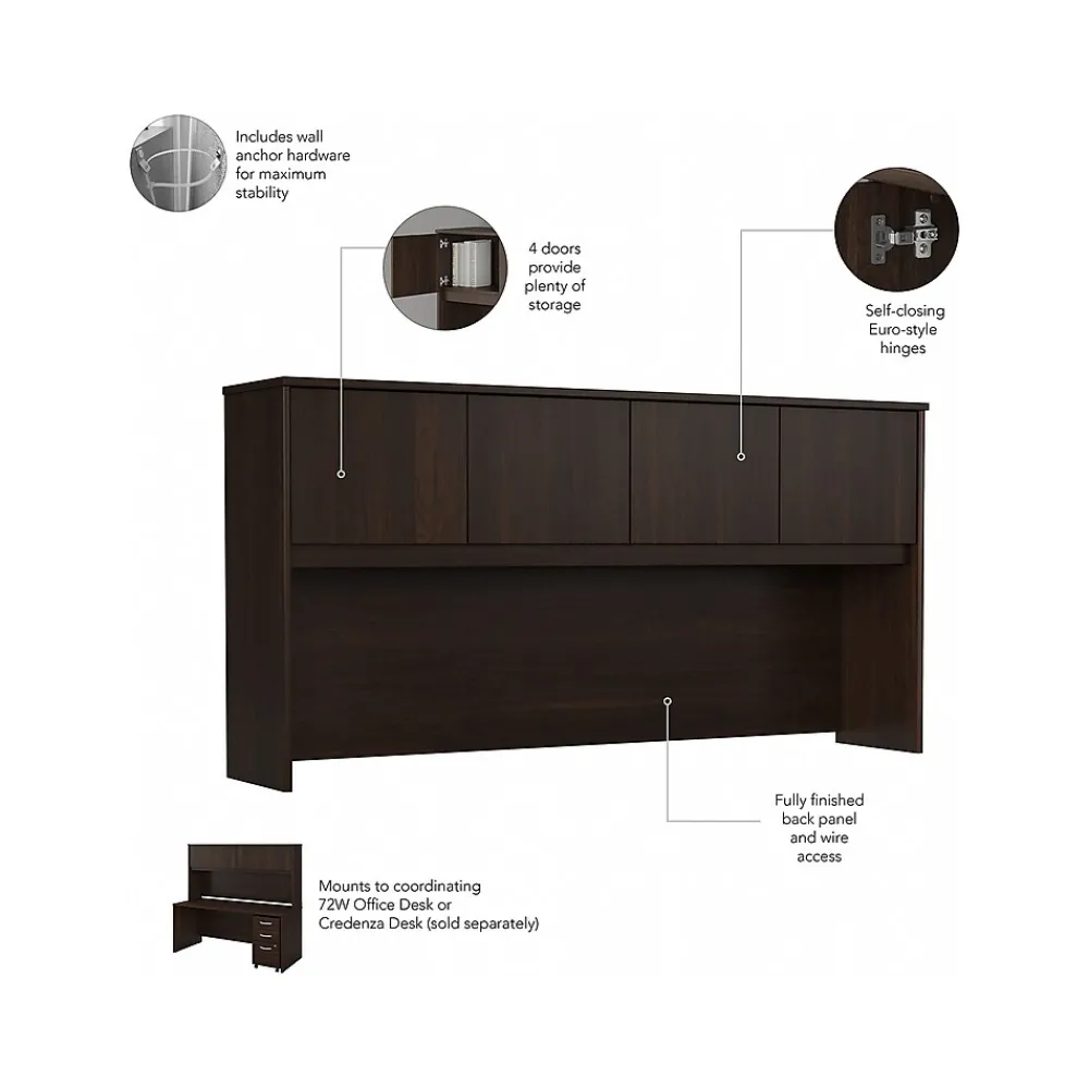 Office Desks*Bush Business Furniture Studio C 72"W U Shaped Desk with Hutch and Mobile File Cabinet, (STC003BWSU) Black Walnut