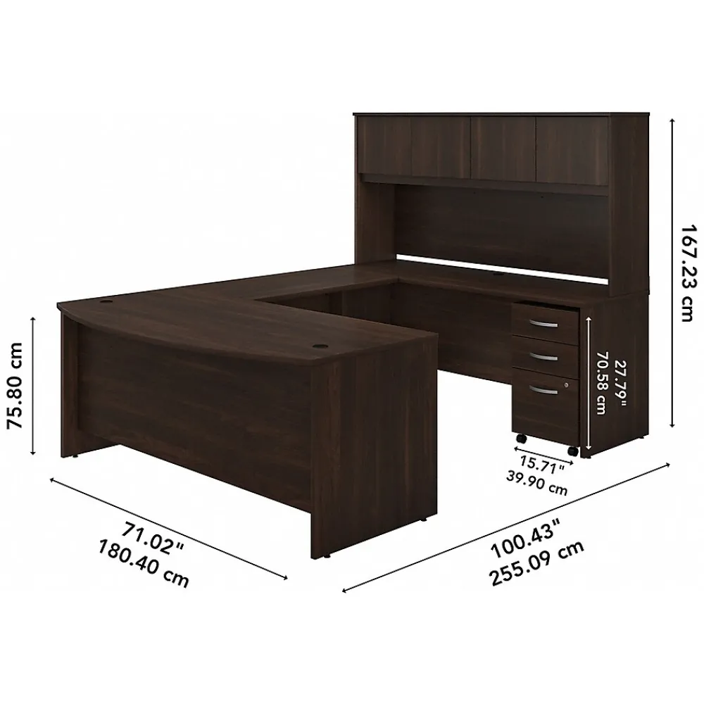 Office Desks*Bush Business Furniture Studio C 72"W U Shaped Desk with Hutch and Mobile File Cabinet, (STC003BWSU) Black Walnut