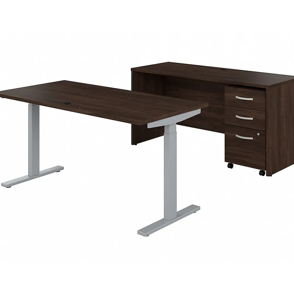 Standing Desks*Bush Business Furniture Studio C 60"W Electric Adjustable Standing Desk with Credenza and File, (STC017BWSU) Black Walnut