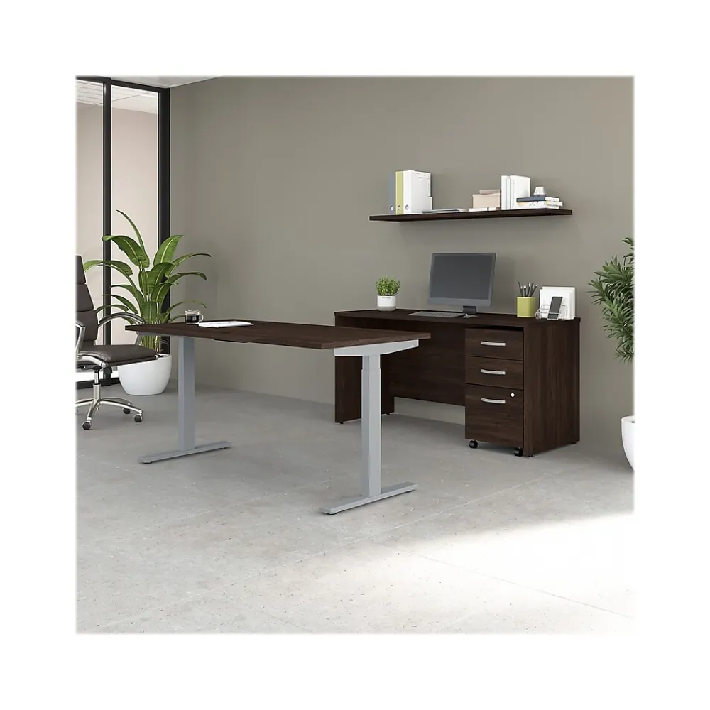 Standing Desks*Bush Business Furniture Studio C 60"W Electric Adjustable Standing Desk with Credenza and File, (STC017BWSU) Black Walnut