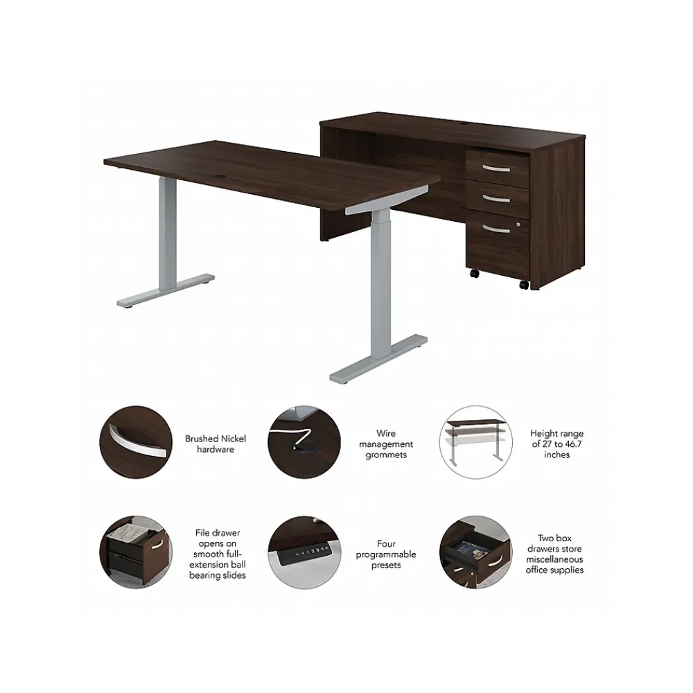 Standing Desks*Bush Business Furniture Studio C 60"W Electric Adjustable Standing Desk with Credenza and File, (STC017BWSU) Black Walnut