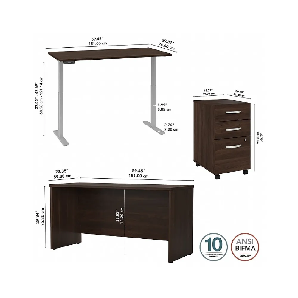 Standing Desks*Bush Business Furniture Studio C 60"W Electric Adjustable Standing Desk with Credenza and File, (STC017BWSU) Black Walnut