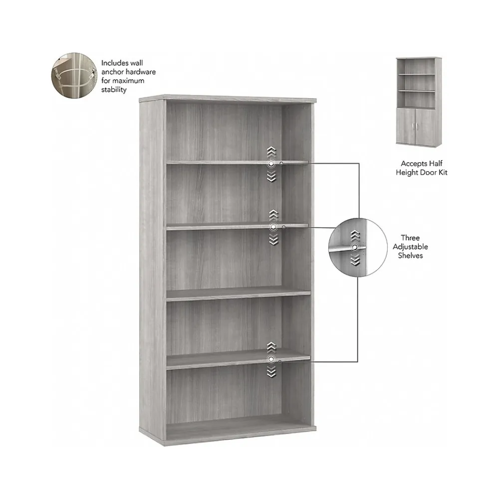 Bookcases*Bush Business Furniture Studio A 73"H 5-Shelf Bookcase with Adjustable Shelves, Laminated Wood (STA010PG) Platinum Gray