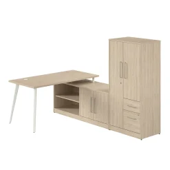 L-Desks*Bush Business Furniture Vista 60"W L Shaped Desk with Low Storage Cabinet and Wardrobe, Natural Elm (VST010NE)