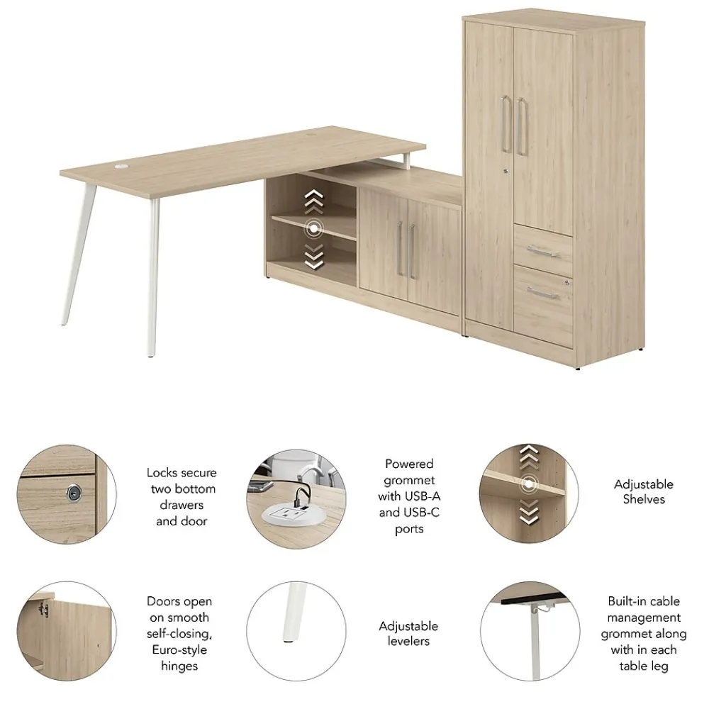 L-Desks*Bush Business Furniture Vista 72"W L Shaped Desk with Low Storage Cabinet and Wardrobe, Natural Elm (VST009NE)