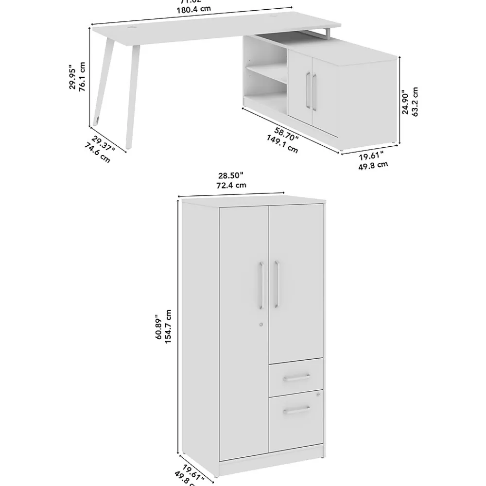 L-Desks*Bush Business Furniture Vista 72"W L Shaped Desk with Low Storage Cabinet and Wardrobe, Natural Elm (VST009NE)