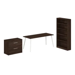 Office Desks*Bush Business Furniture Vista 72"W Desk with Lateral File Cabinet and Bookcase, Black Walnut (VST011BWSU)