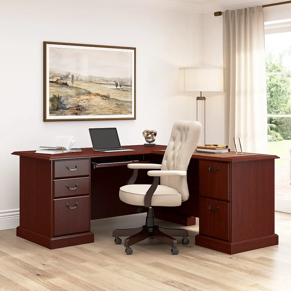 L-Desks*Bush Business Furniture 66"W Arlington L Shaped Desk with Drawers and Keyboard Tray, Harvest Cherry (WC65570-03K)