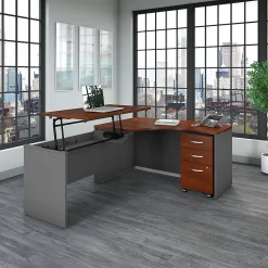 Standing Desks*Bush Business Furniture Westfield 60"W Left Hand 3 Position Sit to Stand L Desk w/ File Cabinet, Hansen Cherry (SRC127HCSU) Hansen Cherry/Graphite