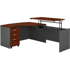 Standing Desks*Bush Business Furniture Westfield 60"W Right Hand 3 Position Sit to Stand L Desk w File Cabinet, Hansen Cherry (SRC128HCSU)