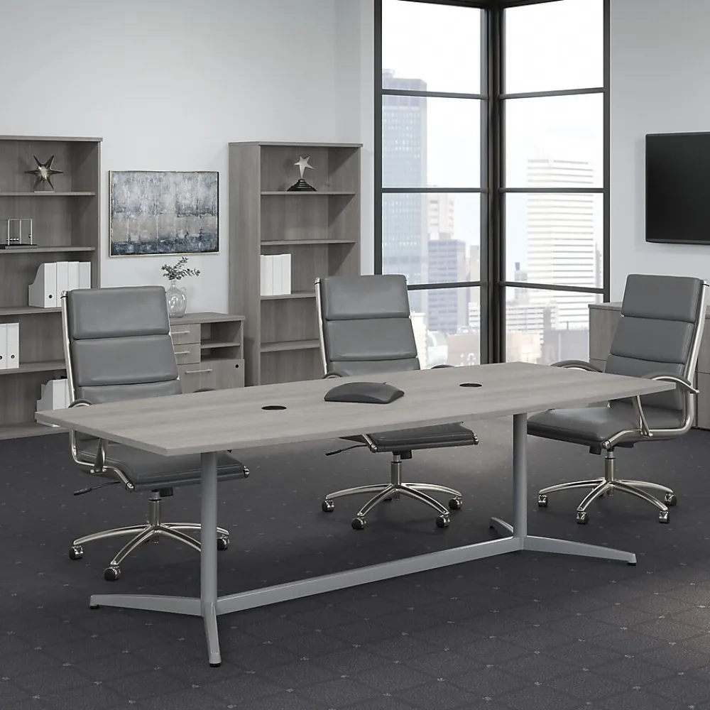 Conference Room Tables*Bush Business Furniture 96W x 42D Boat Shaped Conference Table with Metal Base, (99TBM96PGSVK) Platinum Gray
