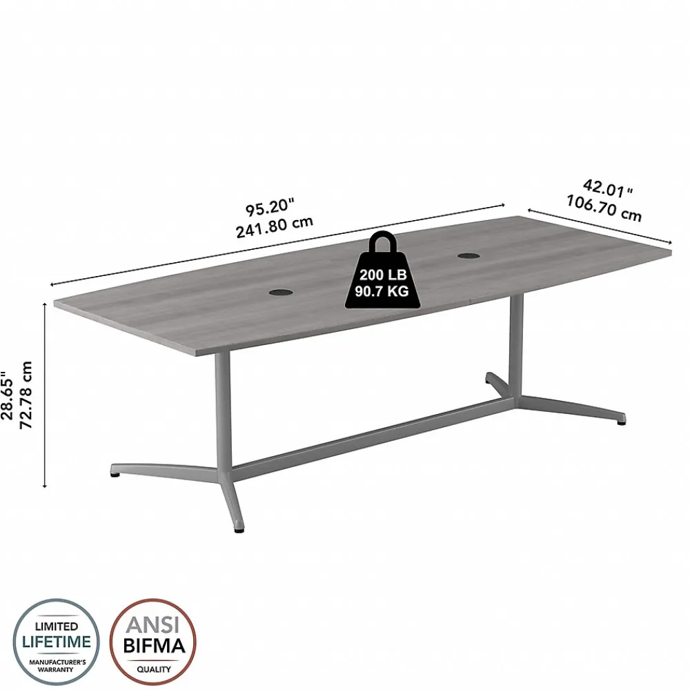 Conference Room Tables*Bush Business Furniture 96W x 42D Boat Shaped Conference Table with Metal Base, (99TBM96PGSVK) Platinum Gray