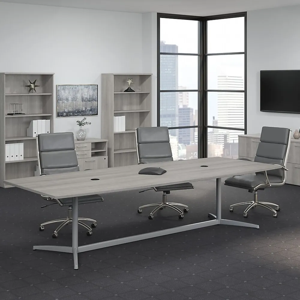 Conference Room Tables*Bush Business Furniture 120W x 48D Boat Shaped Conference Table with Metal Base, (99TBM120PGSVK) Platinum Gray