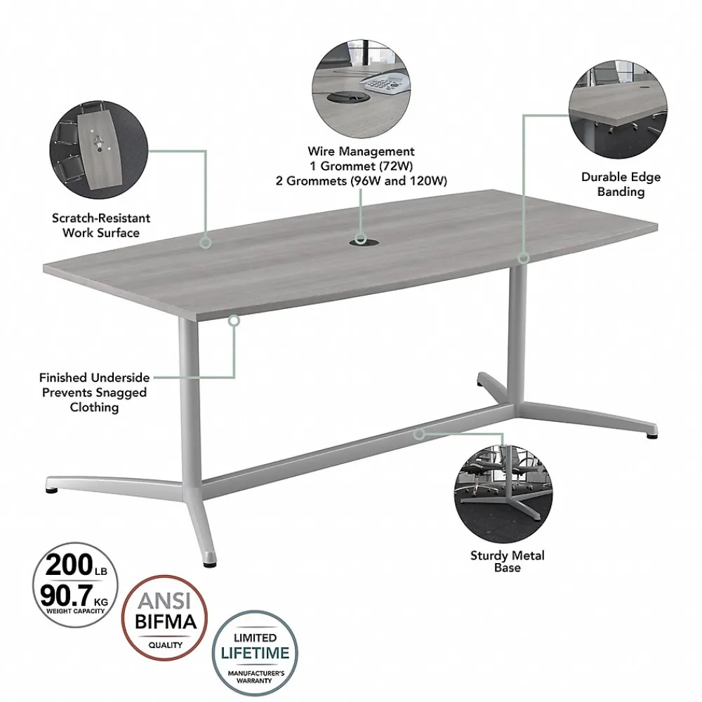 Conference Room Tables*Bush Business Furniture 120W x 48D Boat Shaped Conference Table with Metal Base, (99TBM120PGSVK) Platinum Gray