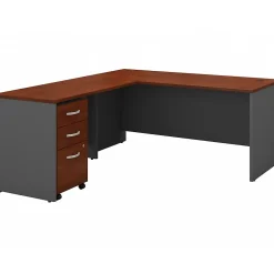 L-Desks*Bush Business Furniture Westfield 66"W L Shaped Desk with Return and File Cabinet, Gray (SRC083HCSU) Hansen Cherry/Graphite