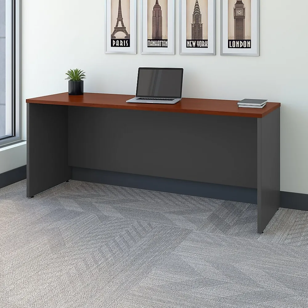 Office Desks*Bush Business Furniture Westfield 72"W Credenza Desk, Hansen Cherry/Graphite Gray (WC24426)