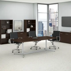 Conference Room Tables*Bush Business Furniture 96W x 42D Boat Shaped Conference Table with Metal Base, (99TBM96MRSVK) Mocha Cherry/Silver