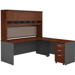 L-Desks*Bush Business Furniture Westfield 72W L Shaped Desk with Hutch and Mobile File Cabinet, Hansen Cherry (SRC0018HCSU) Hansen Cherry/Graphite