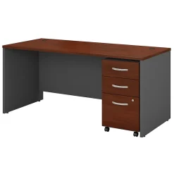 Computer Desks*Bush Business Furniture Westfield 66W x 30D Office Desk with Mobile File Cabinet, (SRC015HCSU) Hansen Cherry