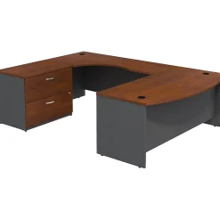 Office Desks*Bush Business Furniture Westfield Bow Front Left Handed U Shaped Desk with Lateral File Cabinet, Hansen Cherry (SRC019HCLSU)