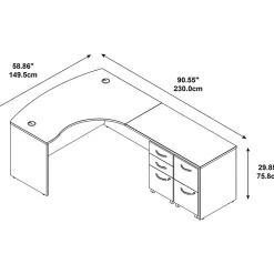 L-Desks*Bush Business Furniture Westfield Bow Front Right Handed L Shaped Desk w/ 2 Mobile Pedestals, Hansen Cherry (SRC034HCRSU)