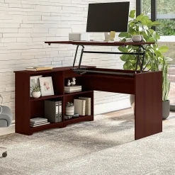 Standing Desks*Bush Furniture Cabot 52"W 3 Position Sit to Stand Corner Bookshelf Desk, Harvest Cherry (WC31416)