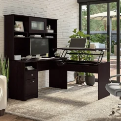 Standing Desks*Bush Furniture Cabot 60"W 3 Position Sit to Stand L Shaped Desk with Hutch, Espresso Oak (CAB045EPO)