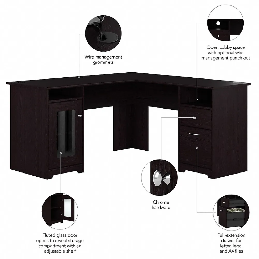L-Desks*Bush Furniture Cabot 60"W L Shaped Computer Desk with Storage, (WC31830K) Espresso Oak