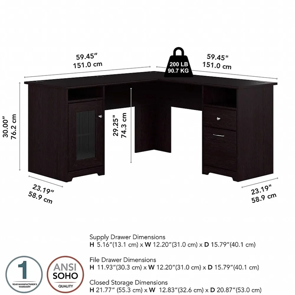 L-Desks*Bush Furniture Cabot 60"W L Shaped Computer Desk with Storage, (WC31830K) Espresso Oak