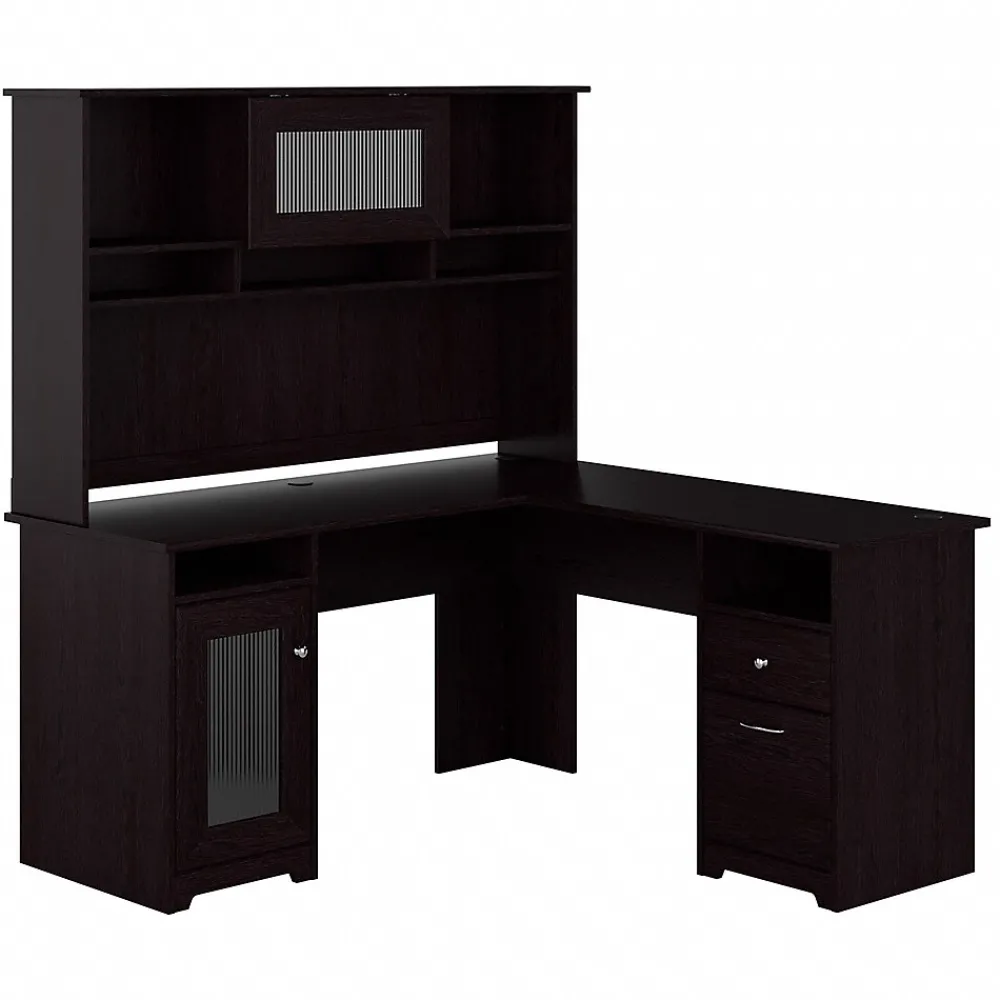 L-Desks*Bush Furniture Cabot 60"W L Shaped Computer Desk with Hutch and Storage, (CAB001EPO) Espresso Oak