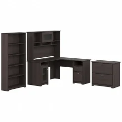 L-Desks*Bush Furniture Cabot 60"W L Shaped Computer Desk with Hutch, File Cabinet and Bookcase, Heather Gray (CAB010HRG)