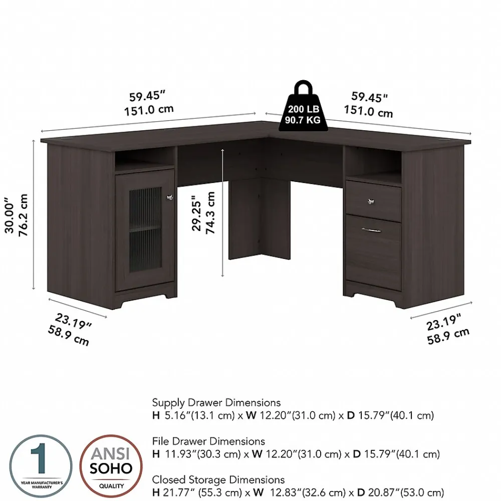 L-Desks*Bush Furniture Cabot 60"W L Shaped Desk, (WC31730-03K) Heather Gray