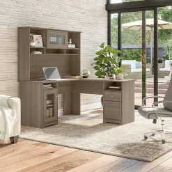 L-Desks*Bush Furniture Cabot 60"W L Shaped Computer Desk with Hutch and Storage, (CAB001AG) Ash Gray