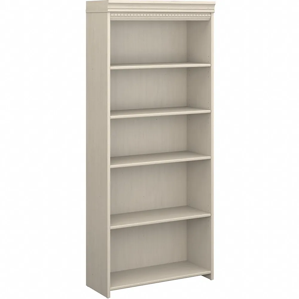 Bookcases*Bush Furniture Fairview Collection 69"H 5-Shelf Bookcase with Adjustable Shelves, Antique White Laminated Wood (WC53265-03)