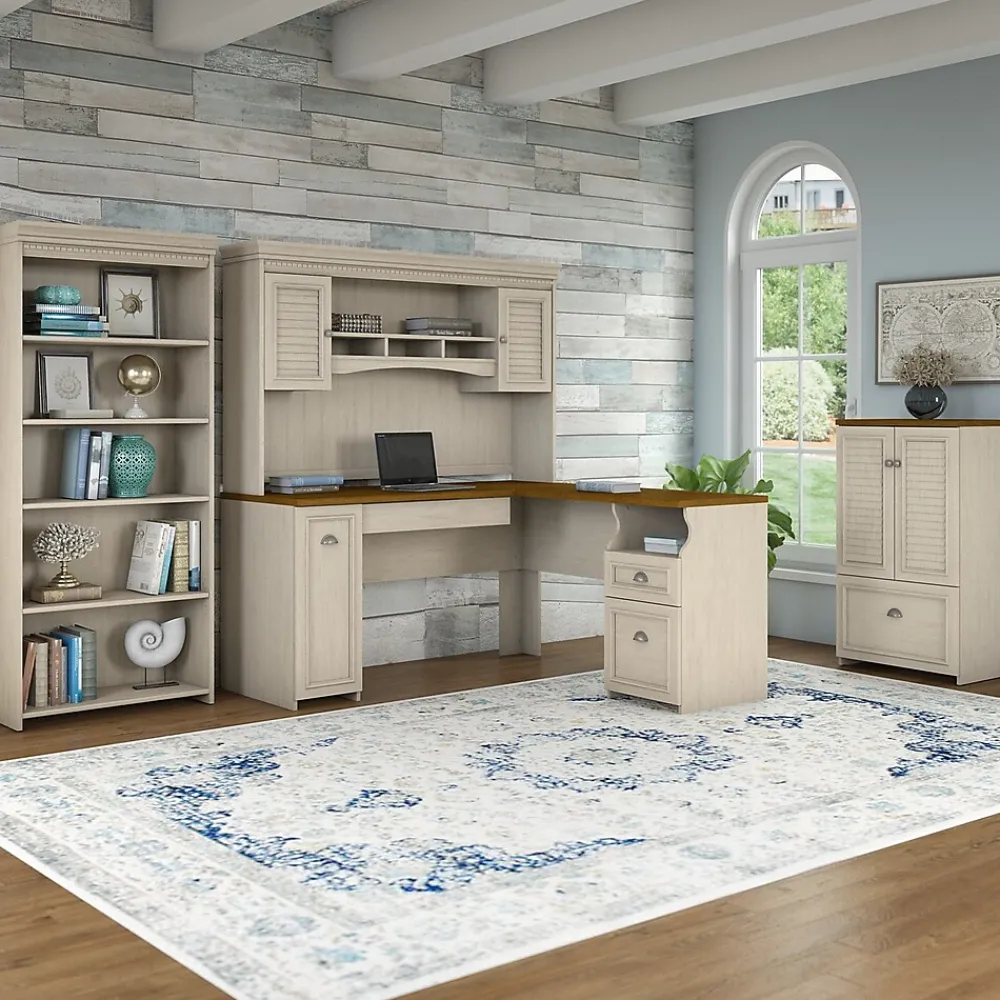 Bookcases*Bush Furniture Fairview Collection 69"H 5-Shelf Bookcase with Adjustable Shelves, Antique White Laminated Wood (WC53265-03)