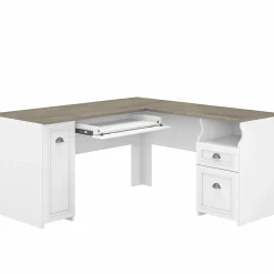 L-Desks*Bush Furniture Fairview 60"W L Shaped Desk with Drawers and Storage Cabinet, (WC53630-03K) Shiplap Gray/Pure White