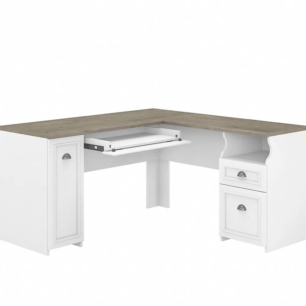 L-Desks*Bush Furniture Fairview 60"W L Shaped Desk with Drawers and Storage Cabinet, (WC53630-03K) Shiplap Gray/Pure White