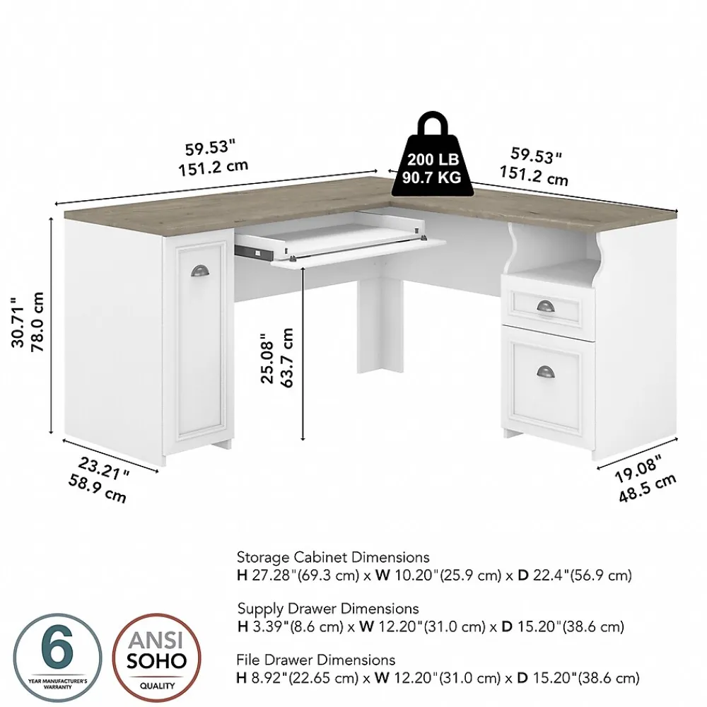 L-Desks*Bush Furniture Fairview 60"W L Shaped Desk with Drawers and Storage Cabinet, (WC53630-03K) Shiplap Gray/Pure White