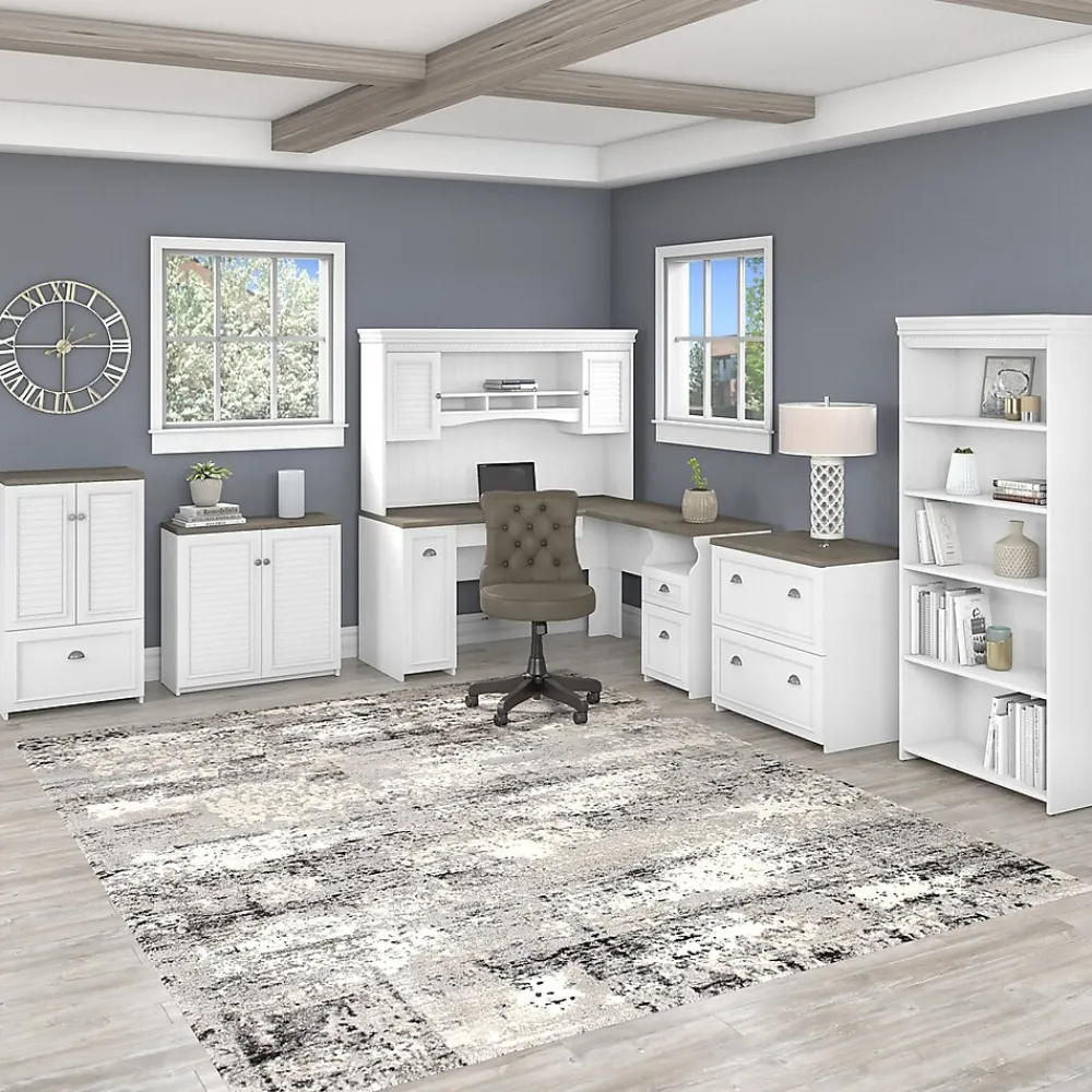 L-Desks*Bush Furniture Fairview 60"W L Shaped Desk with Drawers and Storage Cabinet, (WC53630-03K) Shiplap Gray/Pure White