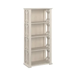 Bookcases*Bush Furniture Homestead 66.3"H 4-Shelf Bookcase with Adjustable Shelves, Linen White Oak Laminated Wood (HOB166LW-03)