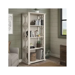 Bookcases*Bush Furniture Homestead 66.3"H 4-Shelf Bookcase with Adjustable Shelves, Linen White Oak Laminated Wood (HOB166LW-03)